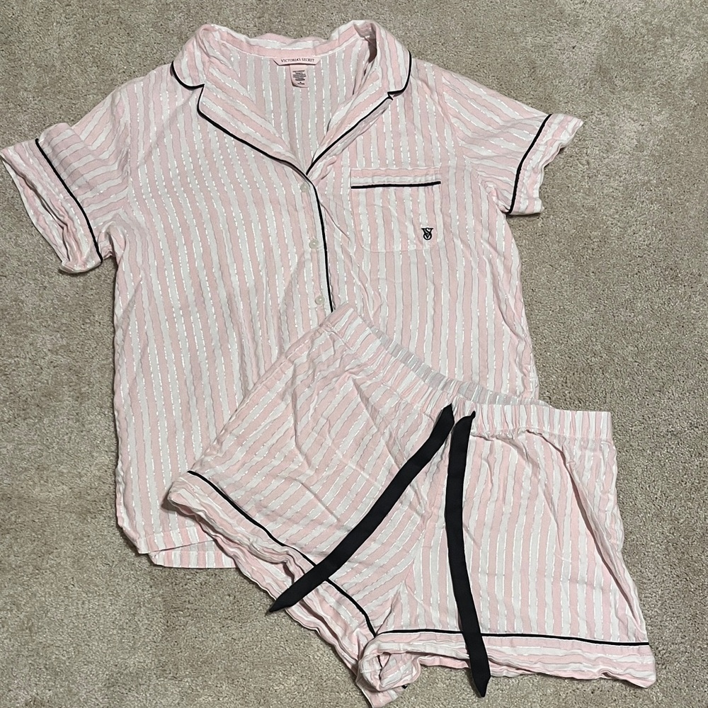 Victoria's Secret Pink and White Striped Pajama Set